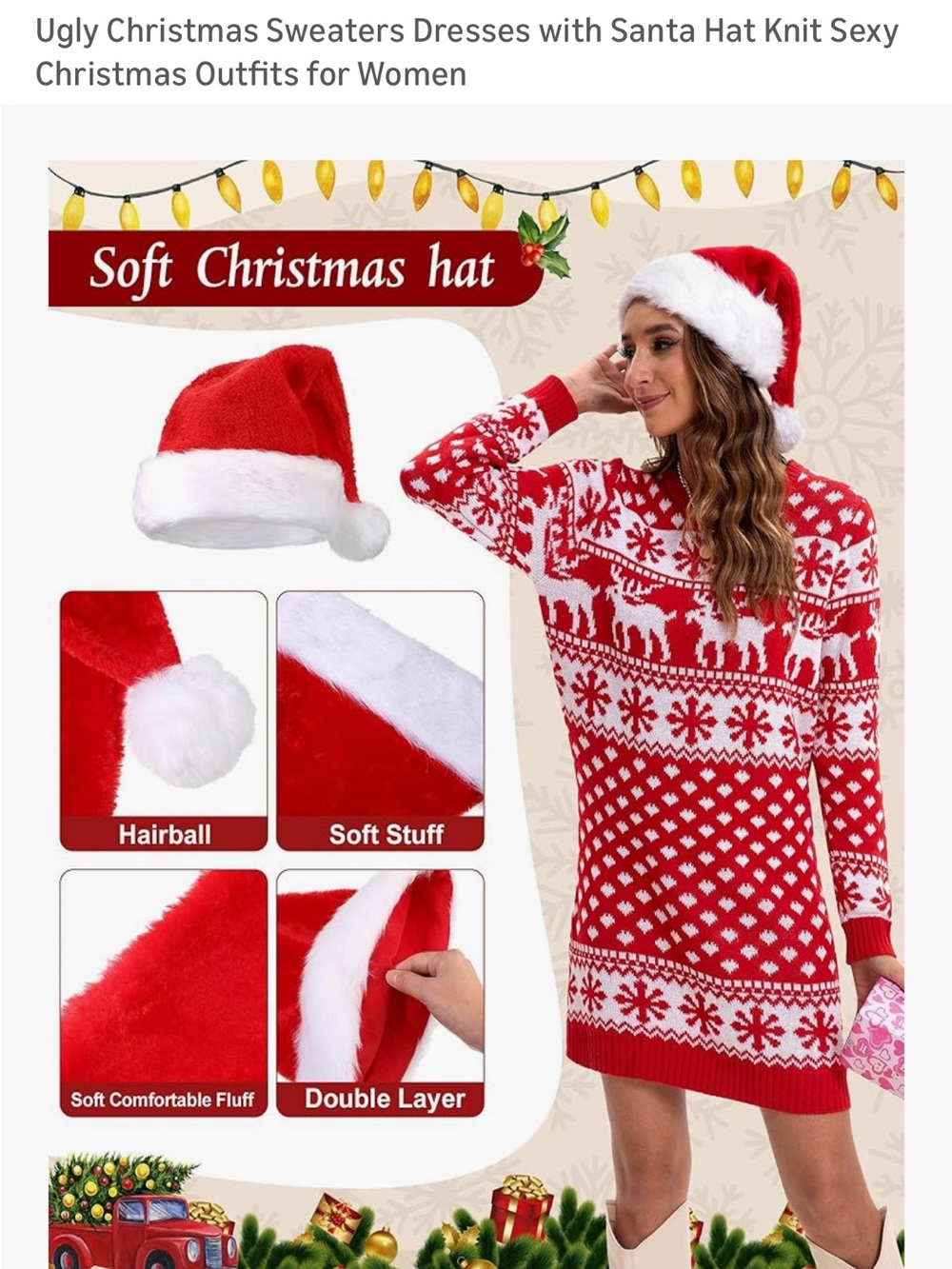 Red & White Santa Hat Christmas Sweater Dress